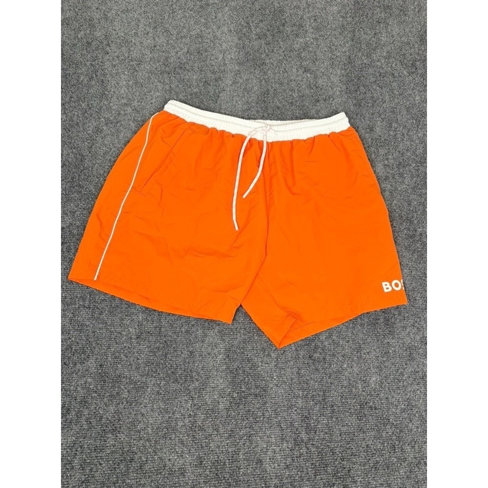 HUGO BOSS  Men's Logo Shorts Orange  White Trunks  Drawstring Inseam 7" Size XL